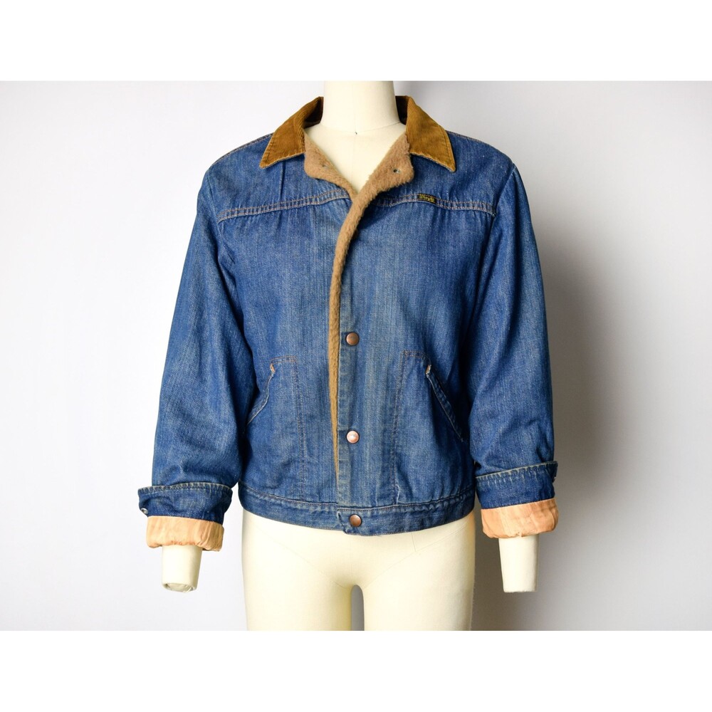 1970s Wrangler Denim Jacket Size Small 70s Faux Fur Lined Jean Jacket Denim Coat